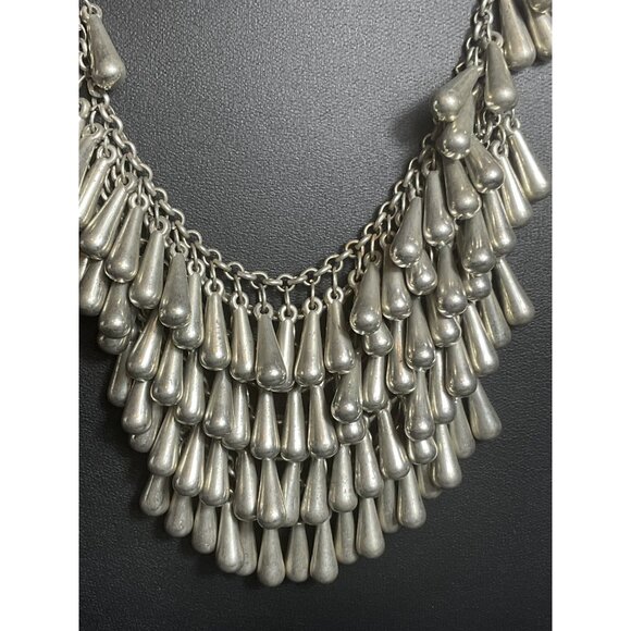 Statement Silver Tone Tiered Bib Necklace With Adjustable Chain - Picture 5 of 5